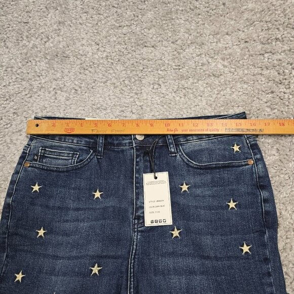 Judy Blue Jeans Womens 11/30 Blue Skinny Raw Hem Embroidered Star Stretch New - Picture 7 of 12